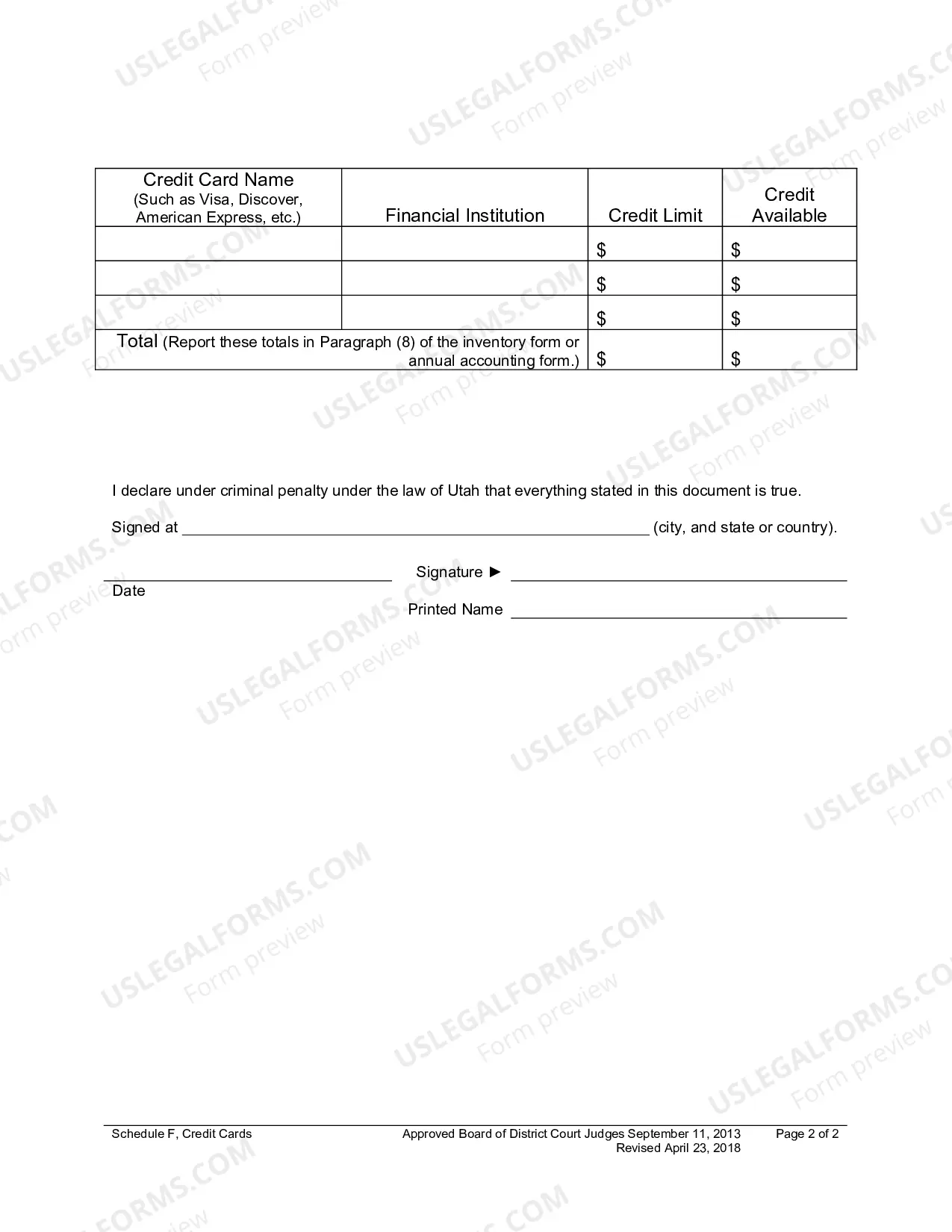 Preview Schedule F Credit Cards