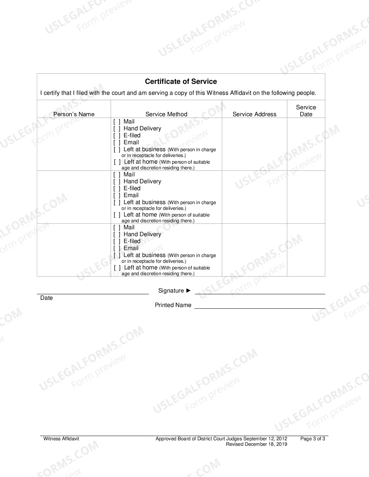 Preview Witness Affidavit (Minor Conservatorship)