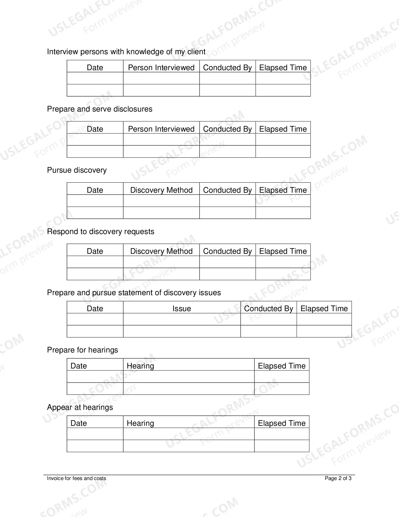 Preview Invoice for fees and costs