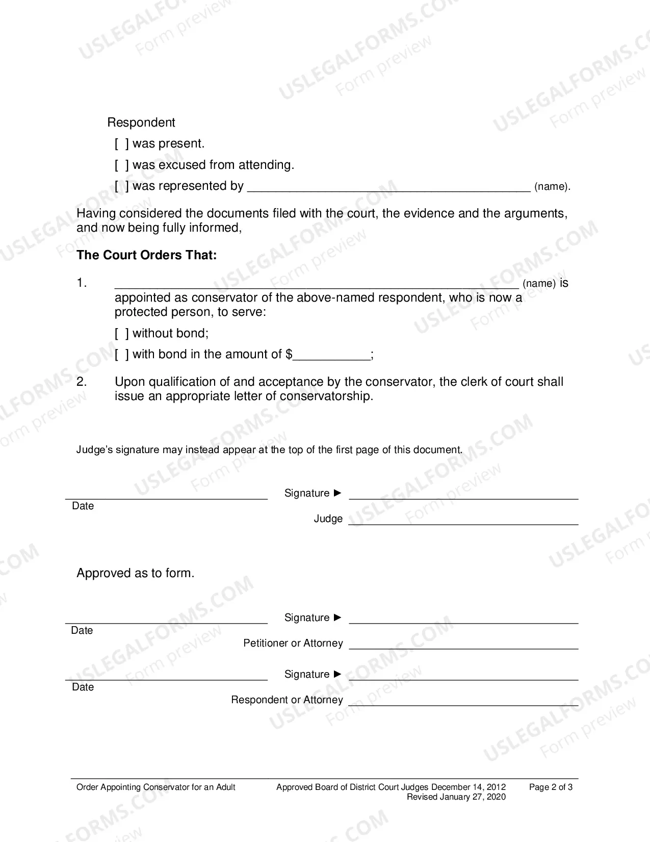 Preview Proposed Order Appointing Conservator