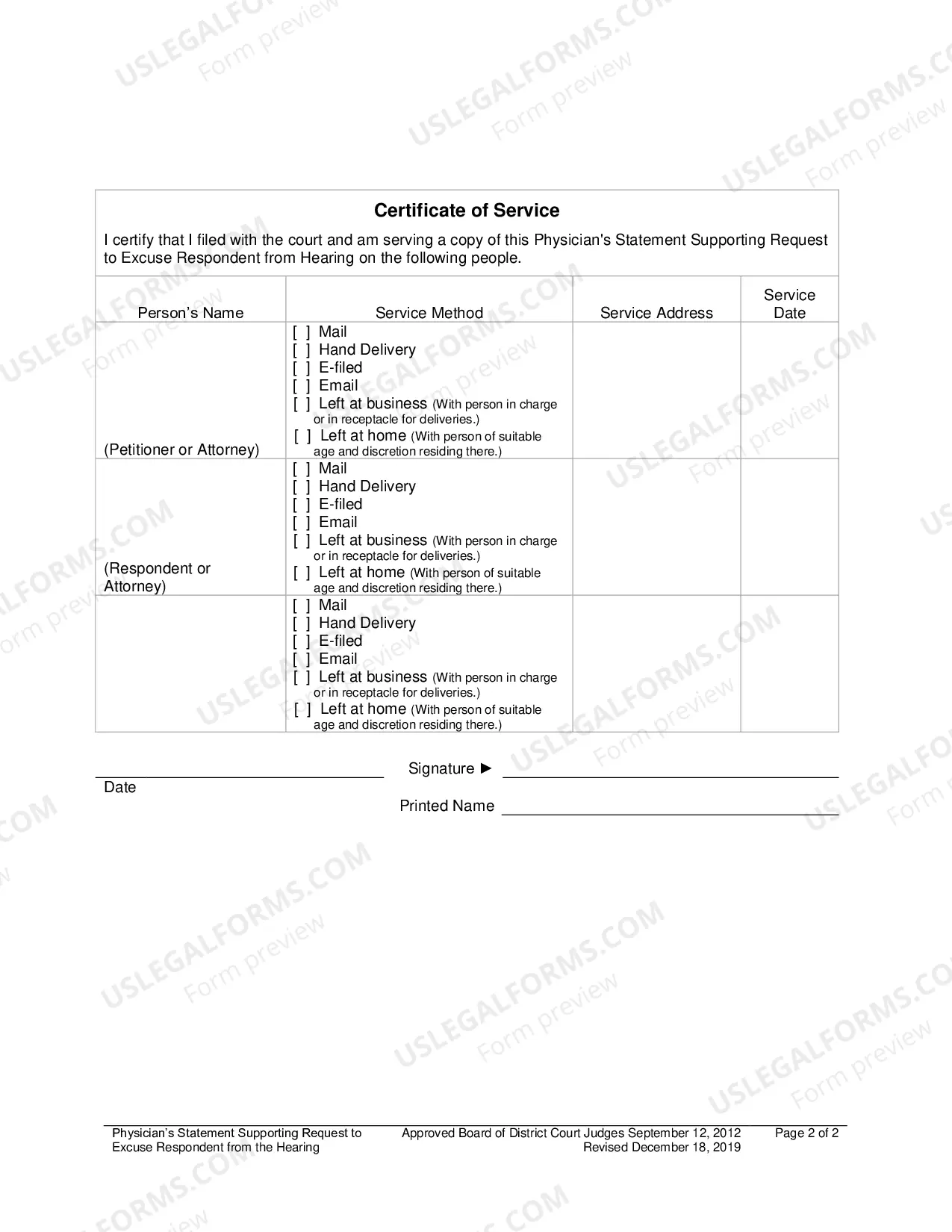 Preview Physician's Statement Supporting Request to Excuse Respondent from the Hearing