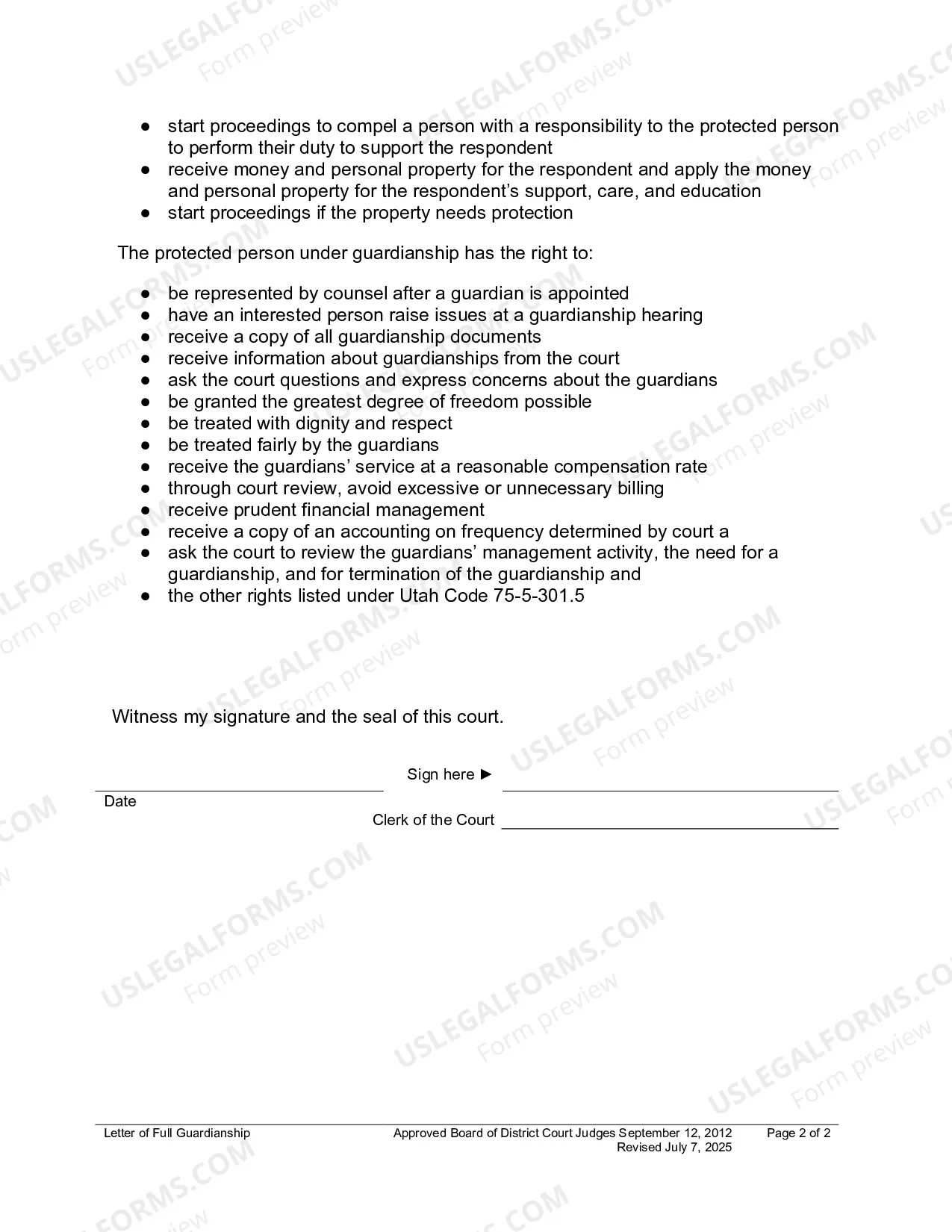 Preview Letter of Full Guardianship