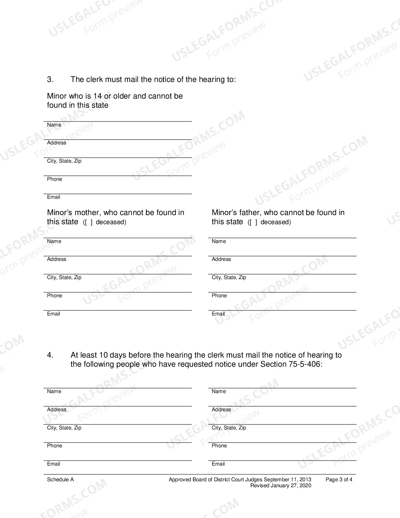 Preview Schedule A (people who must be served with the notice of hearing)