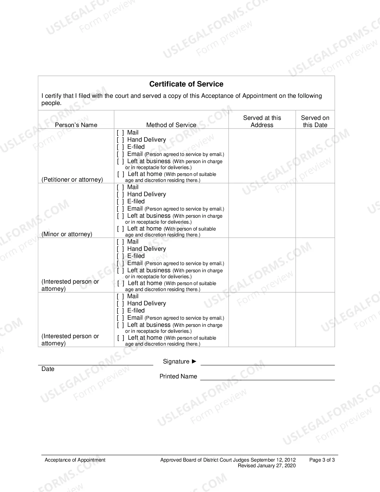 Preview Acceptance of Appointment for Minor