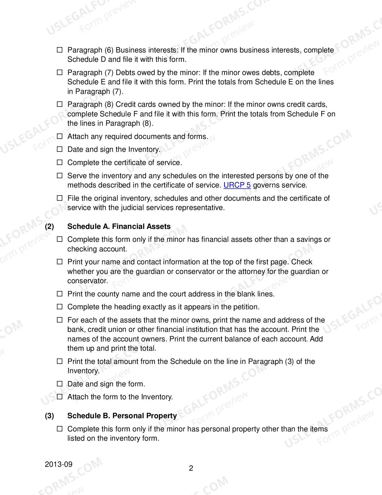 Preview Checklist for Inventory Forms