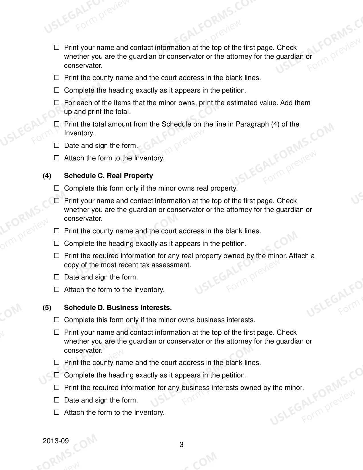 Preview Checklist for Inventory Forms