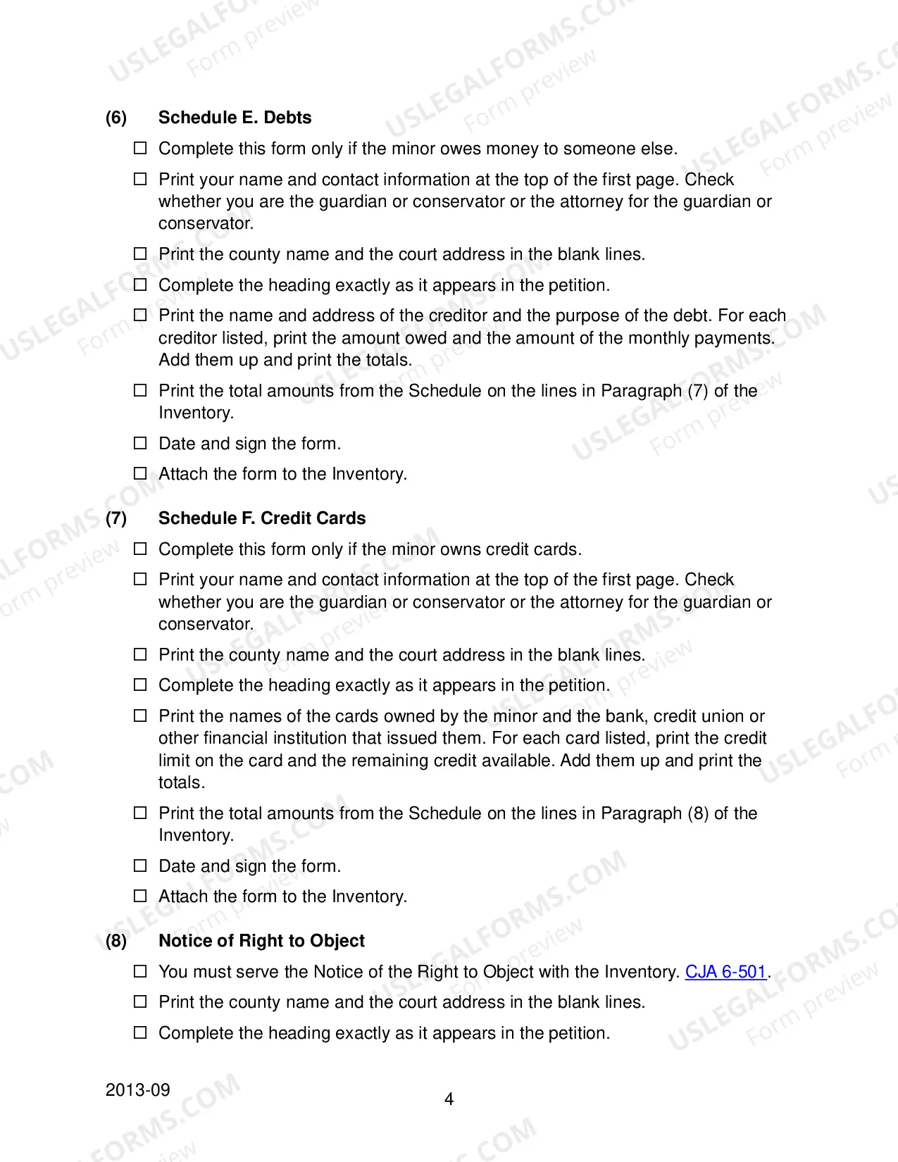 Preview Checklist for Inventory Forms