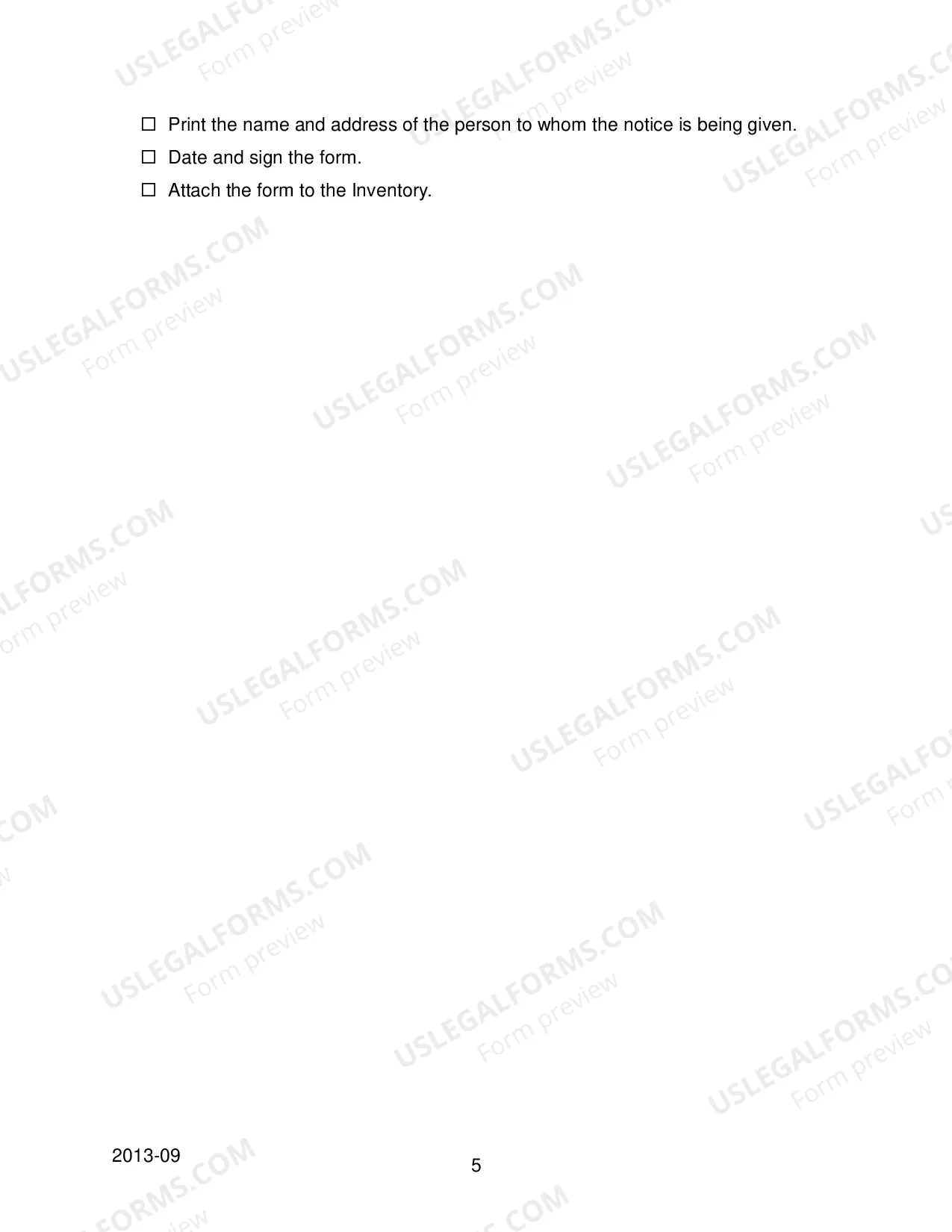 Preview Checklist for Inventory Forms