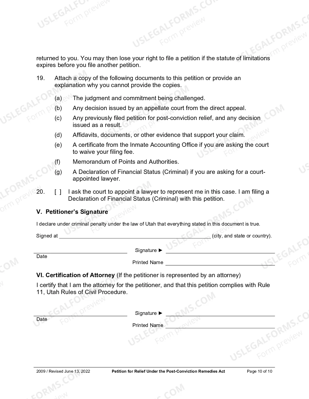 Preview Petition For Relief Under The Post Conviction Remedies Act