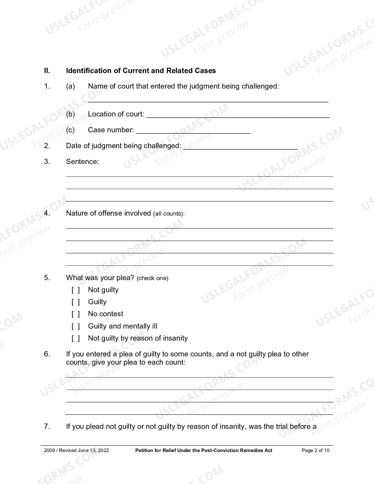 Preview Petition For Relief Under The Post Conviction Remedies Act