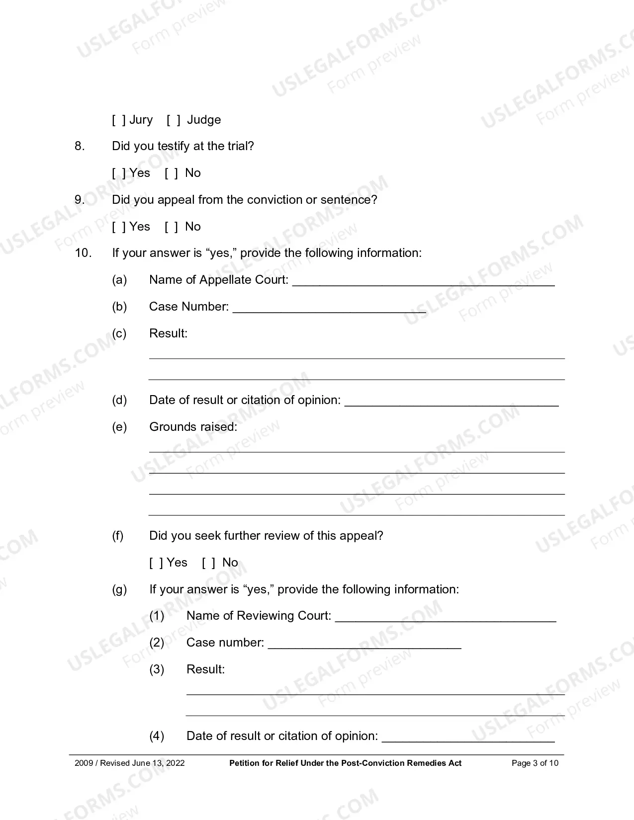 Preview Petition For Relief Under The Post Conviction Remedies Act