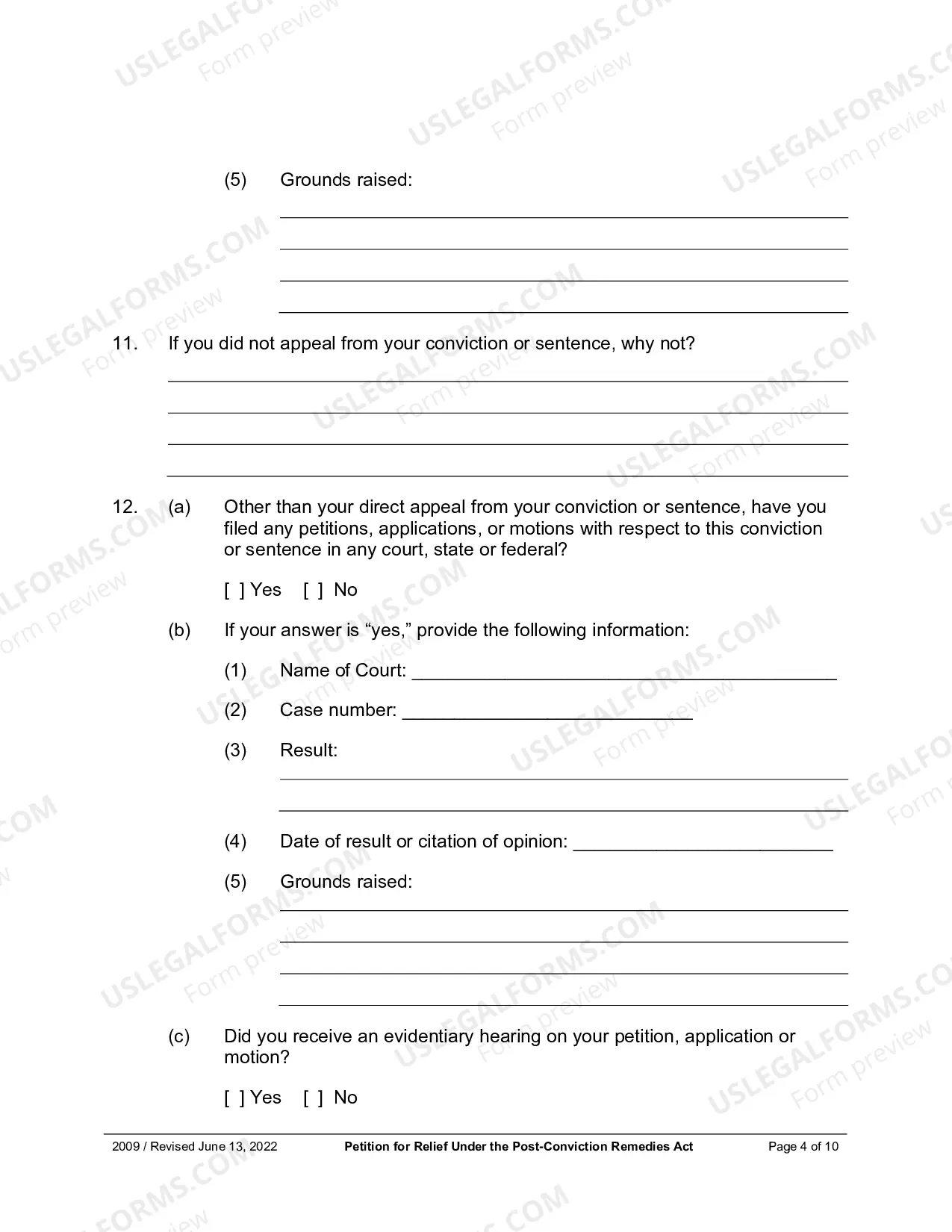 Preview Petition For Relief Under The Post Conviction Remedies Act