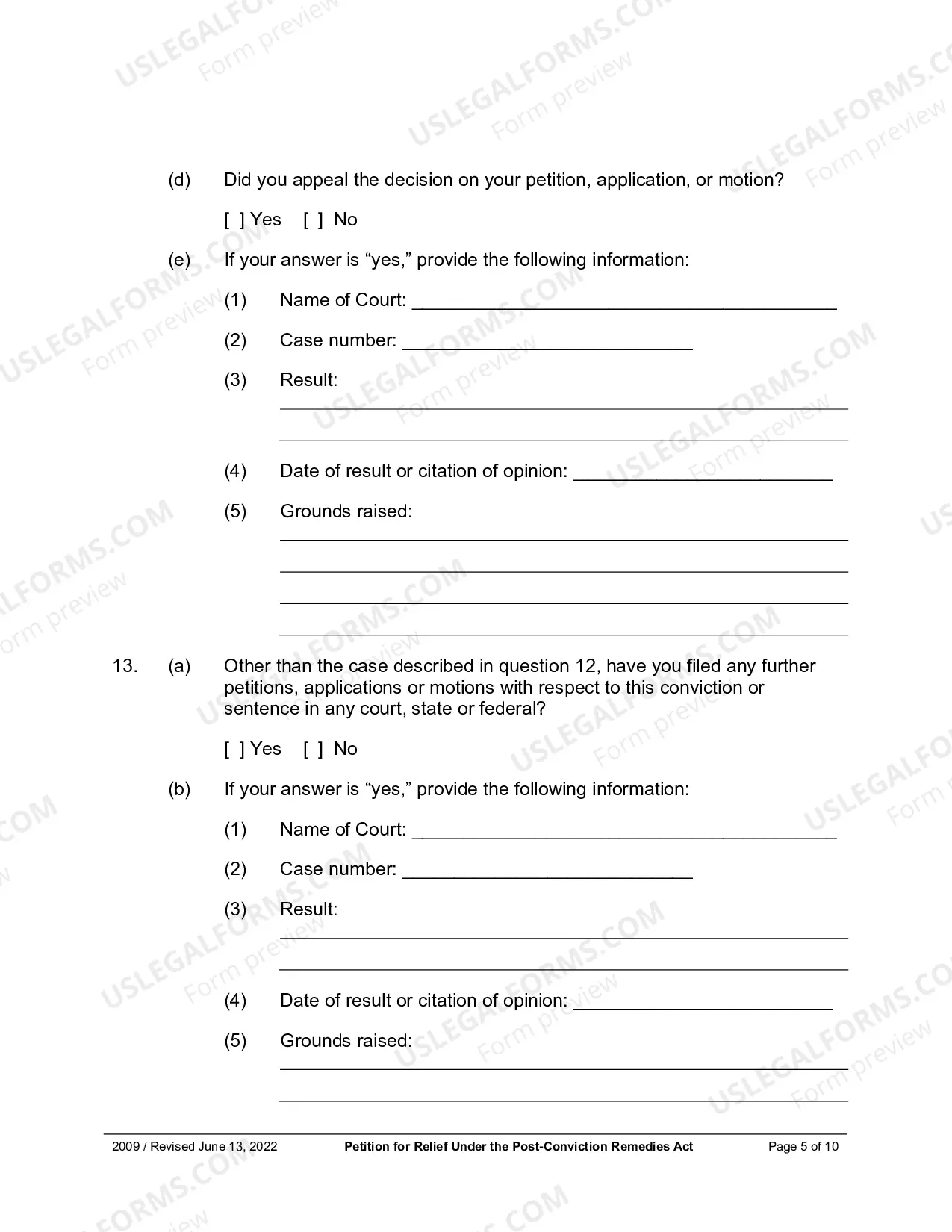 Preview Petition For Relief Under The Post Conviction Remedies Act