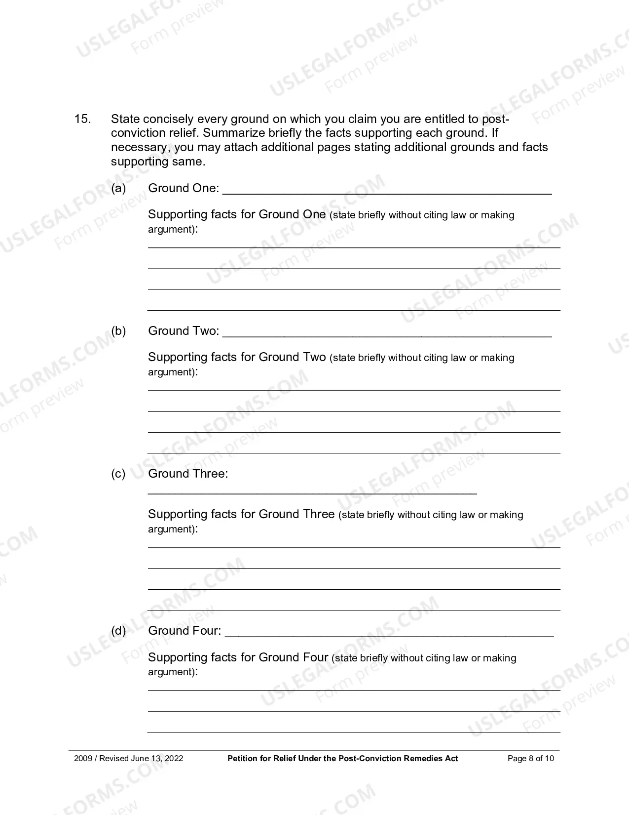 Preview Petition For Relief Under The Post Conviction Remedies Act
