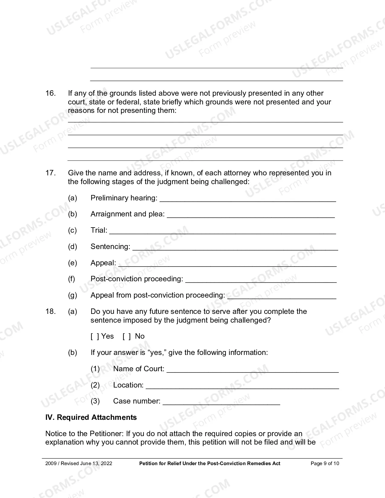 Preview Petition For Relief Under The Post Conviction Remedies Act
