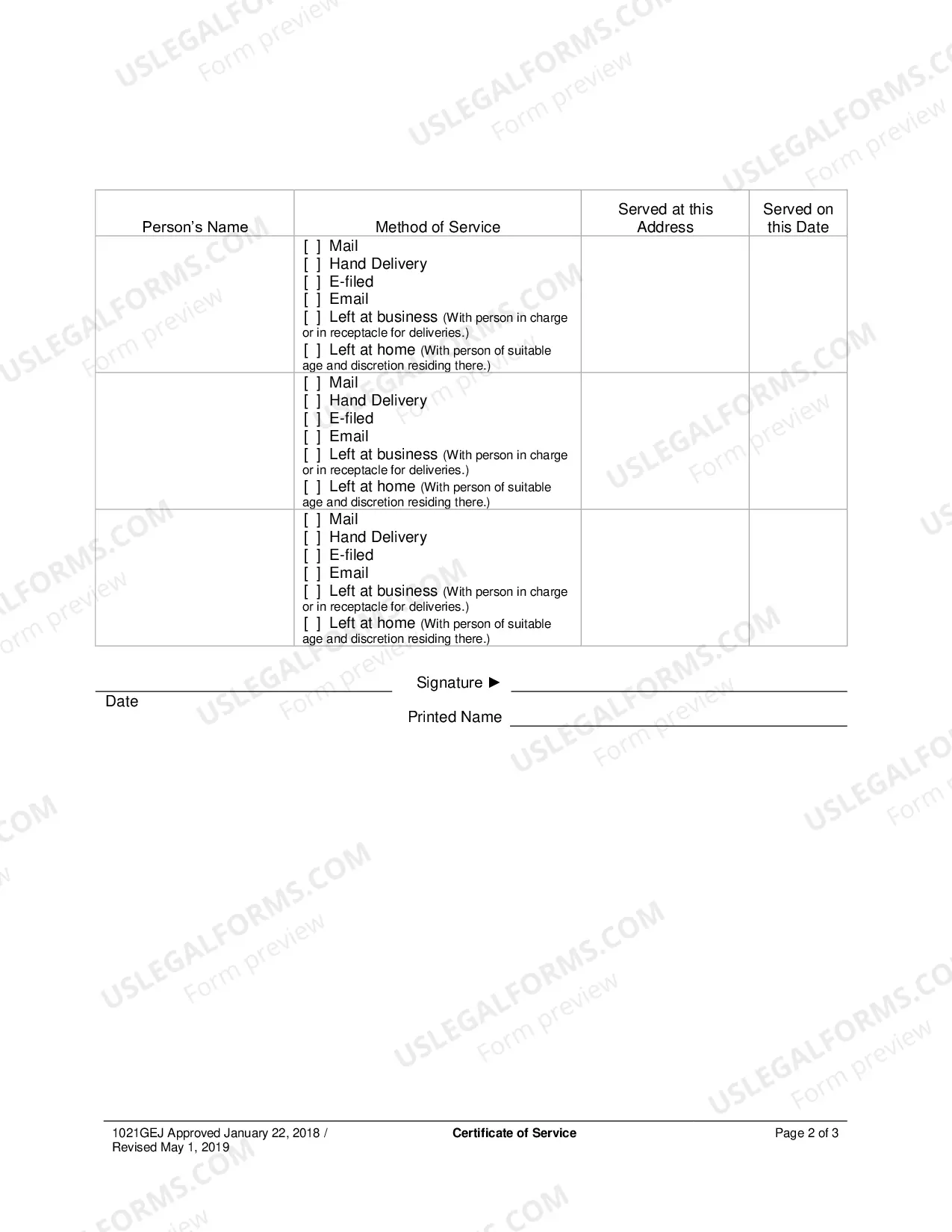 Preview Certificate of Service