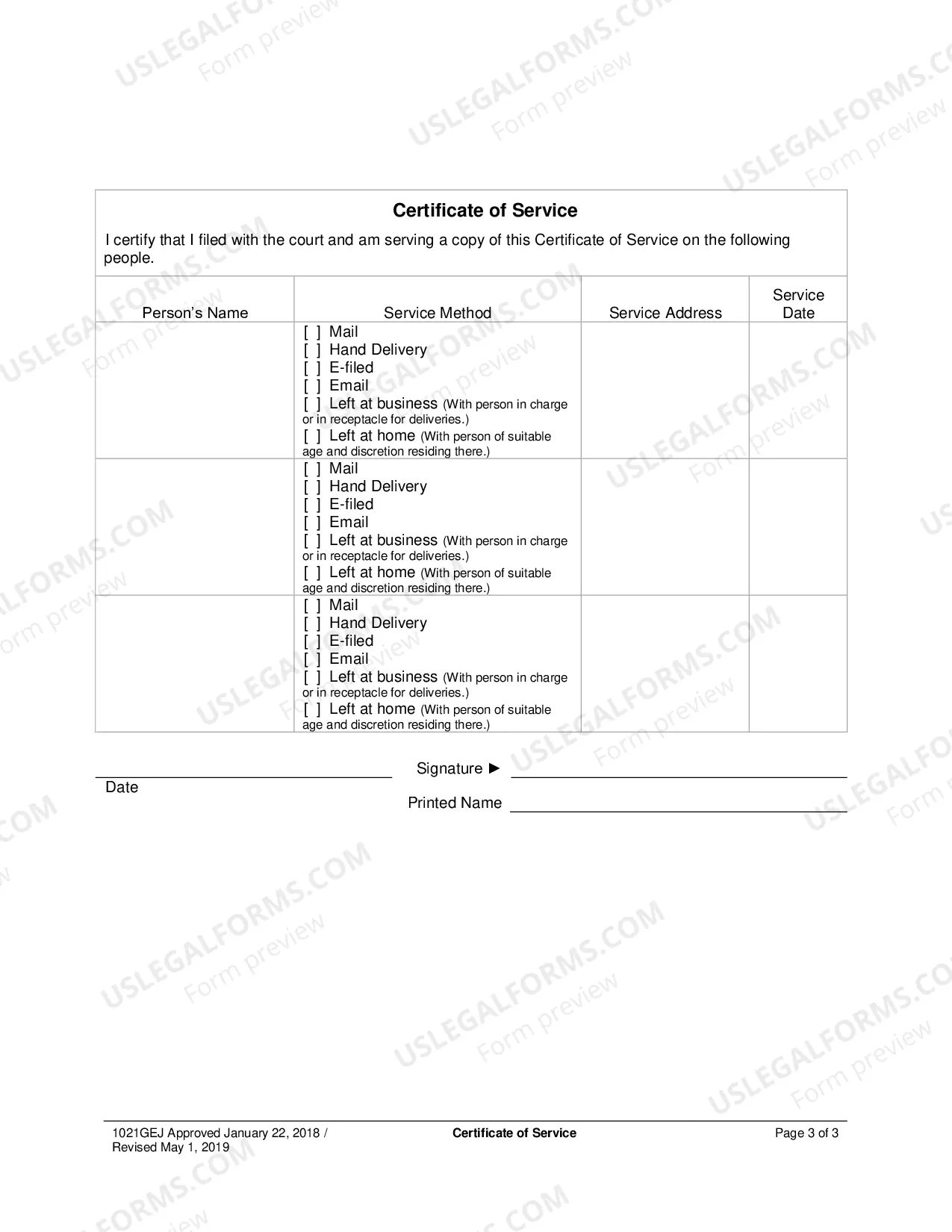 Preview Certificate of Service