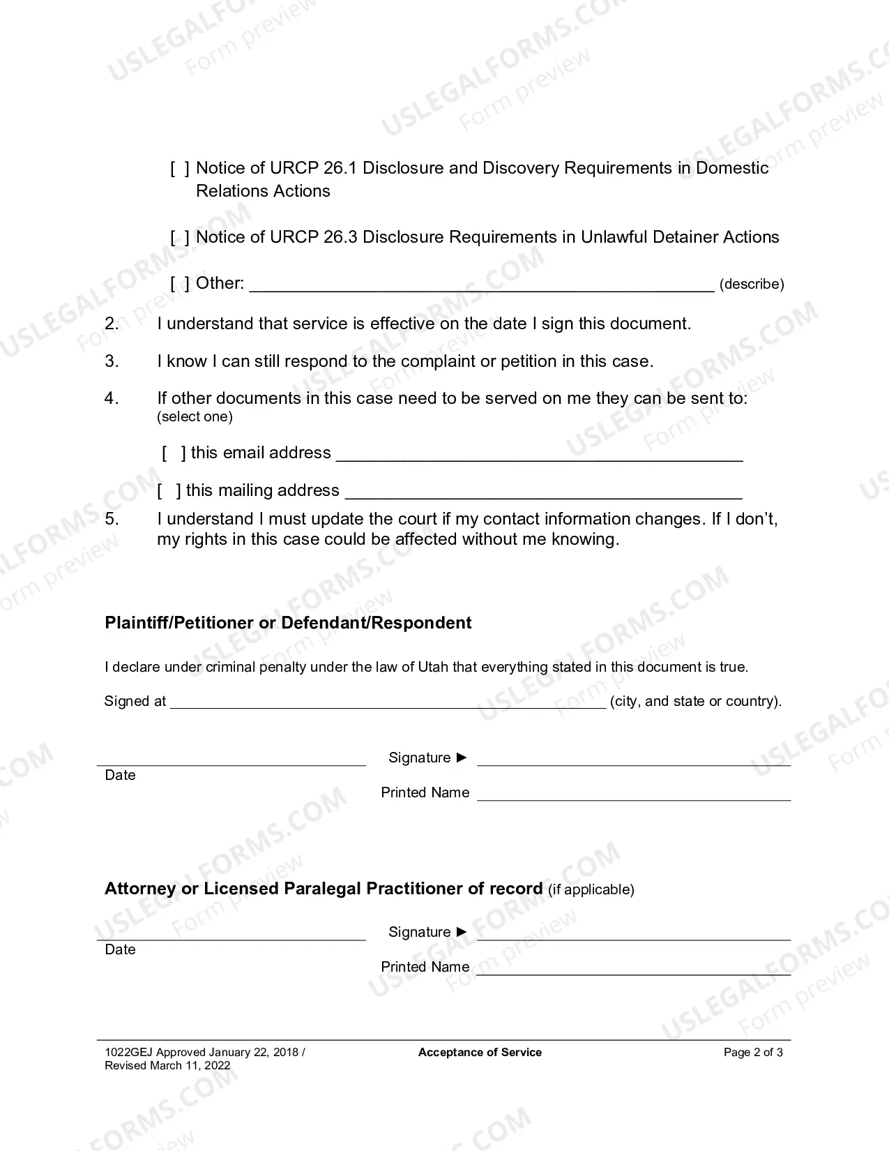 Preview Acceptance of Service