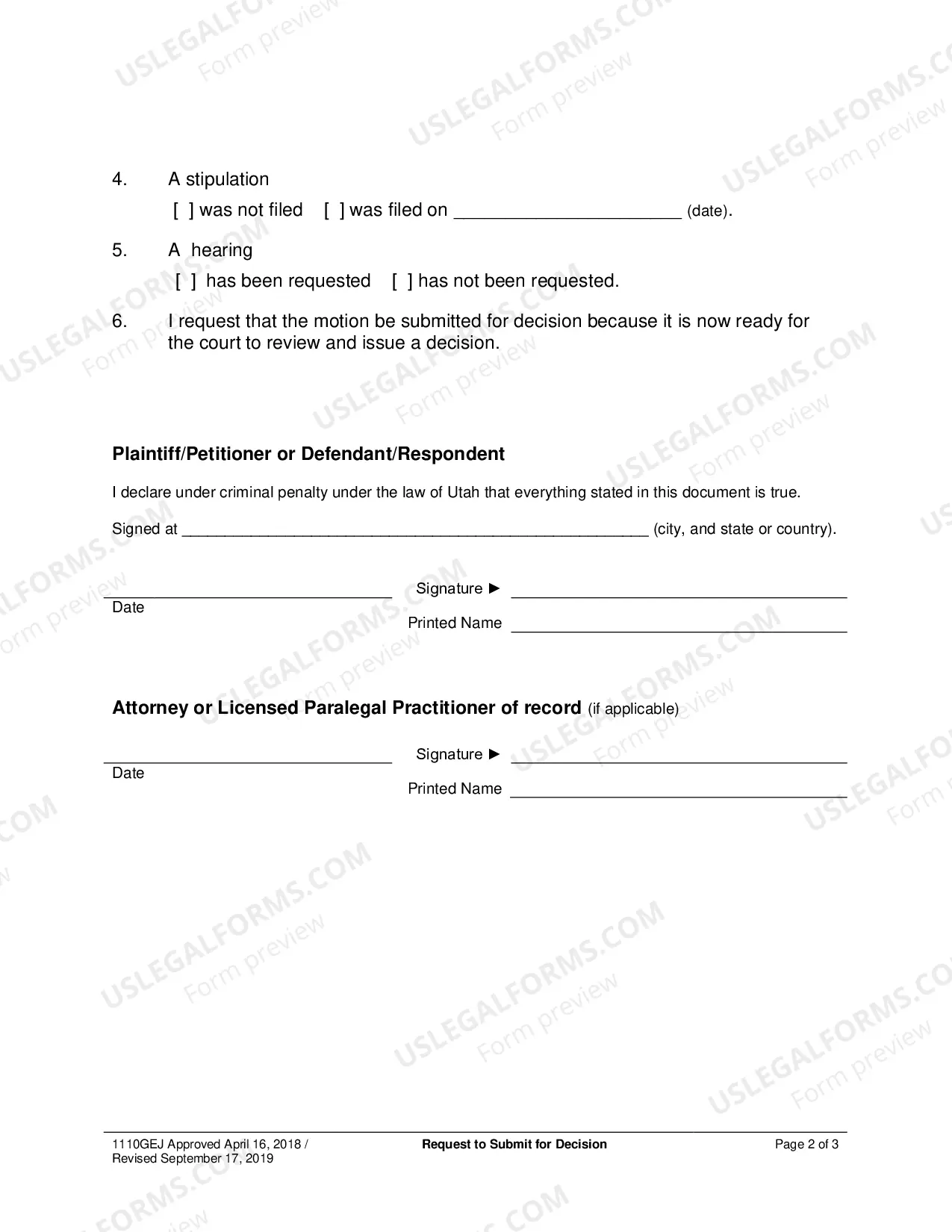 Preview Request to Submit for Decision