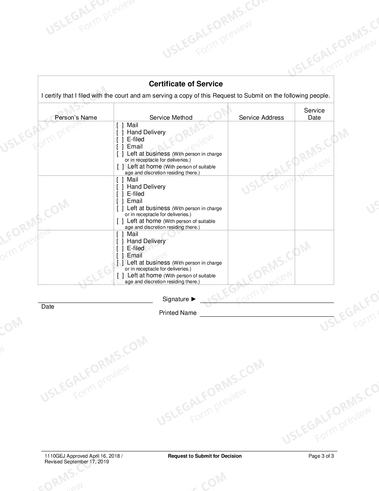 Preview Request to Submit for Decision