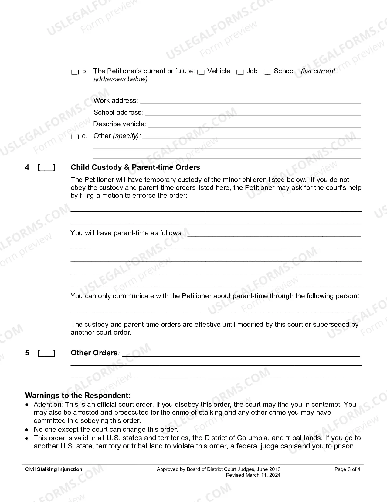 Preview Civil Stalking Injunction