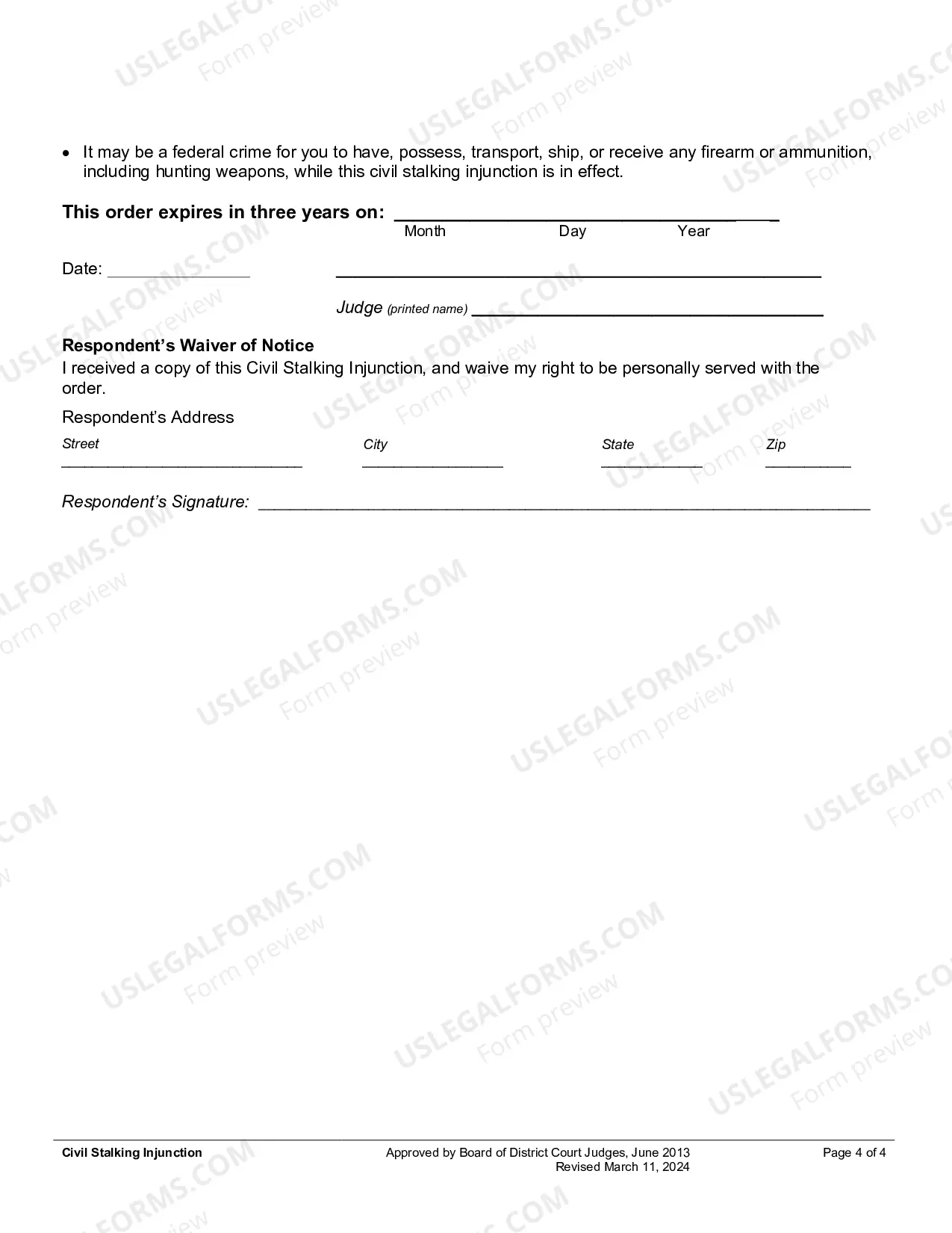 Preview Civil Stalking Injunction