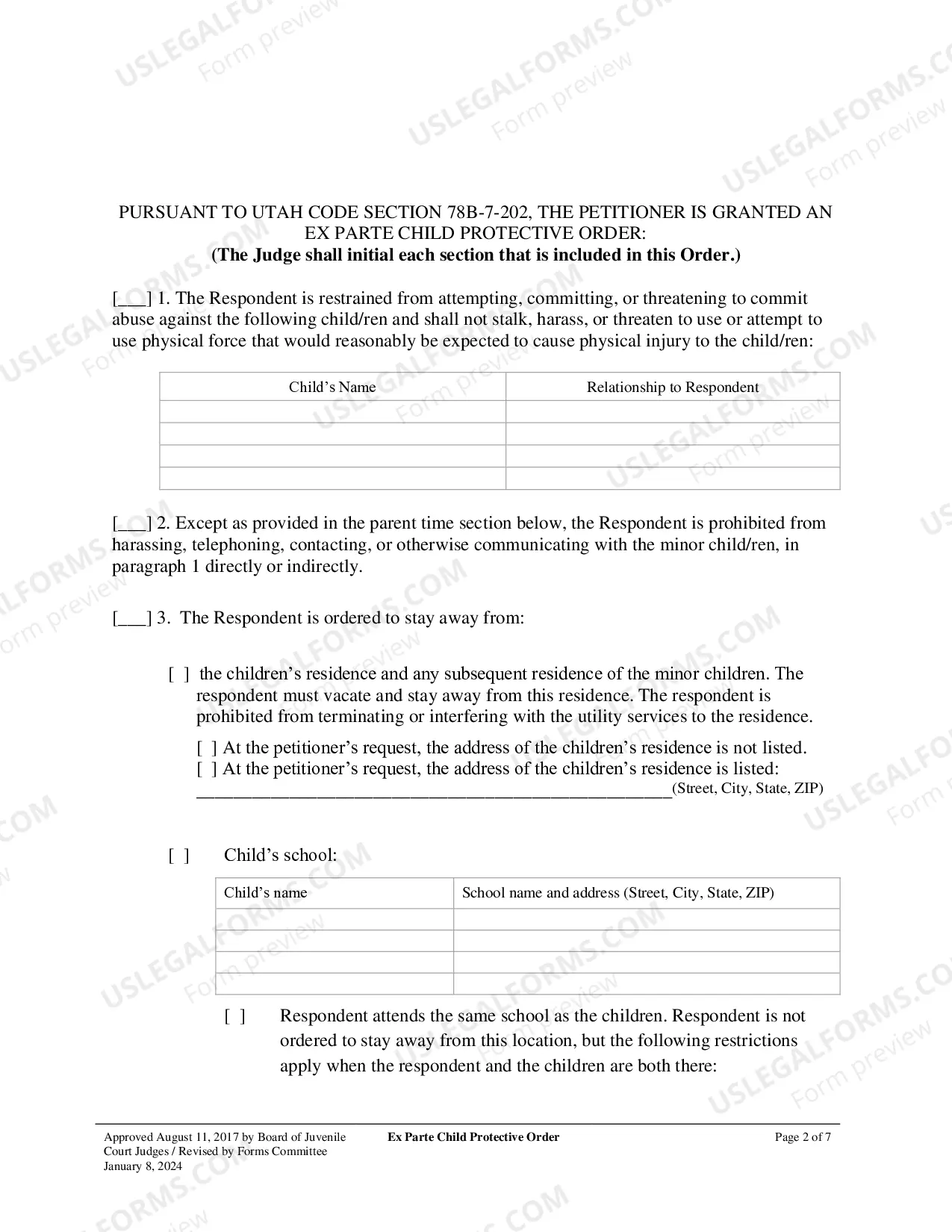 Preview Ex Parte Child Protective Order