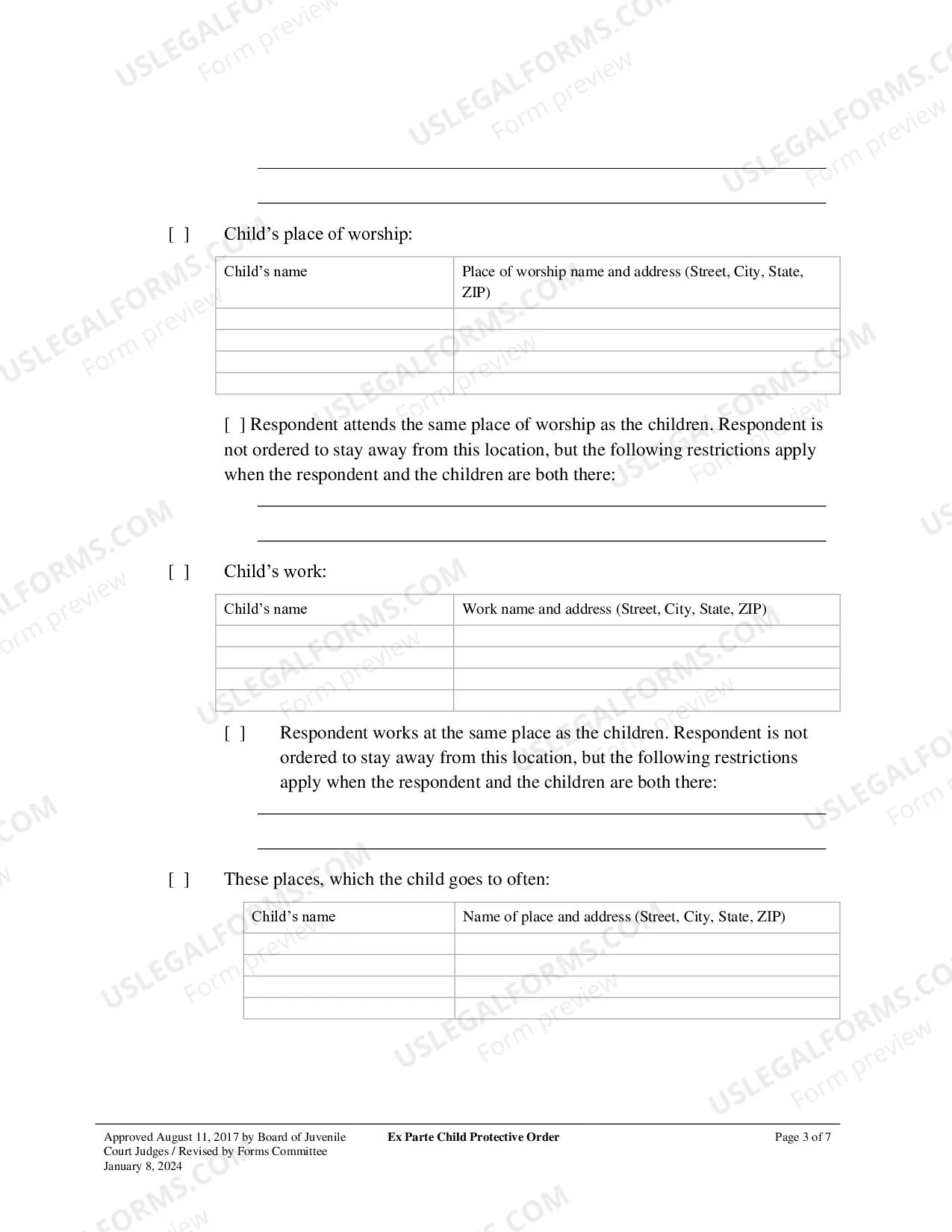 Preview Ex Parte Child Protective Order