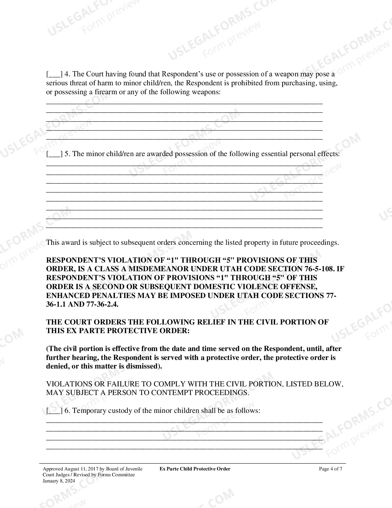 Preview Ex Parte Child Protective Order