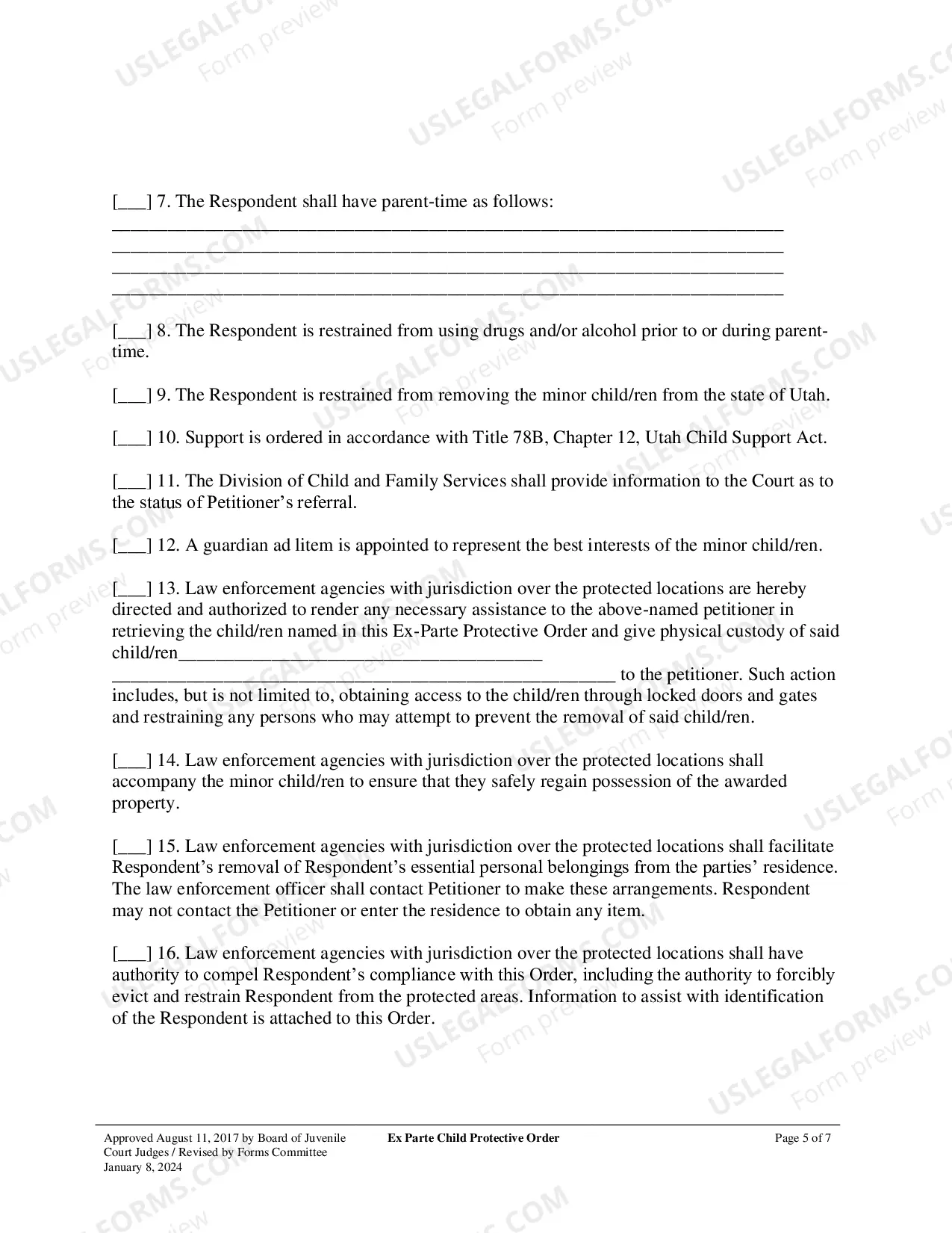 Preview Ex Parte Child Protective Order