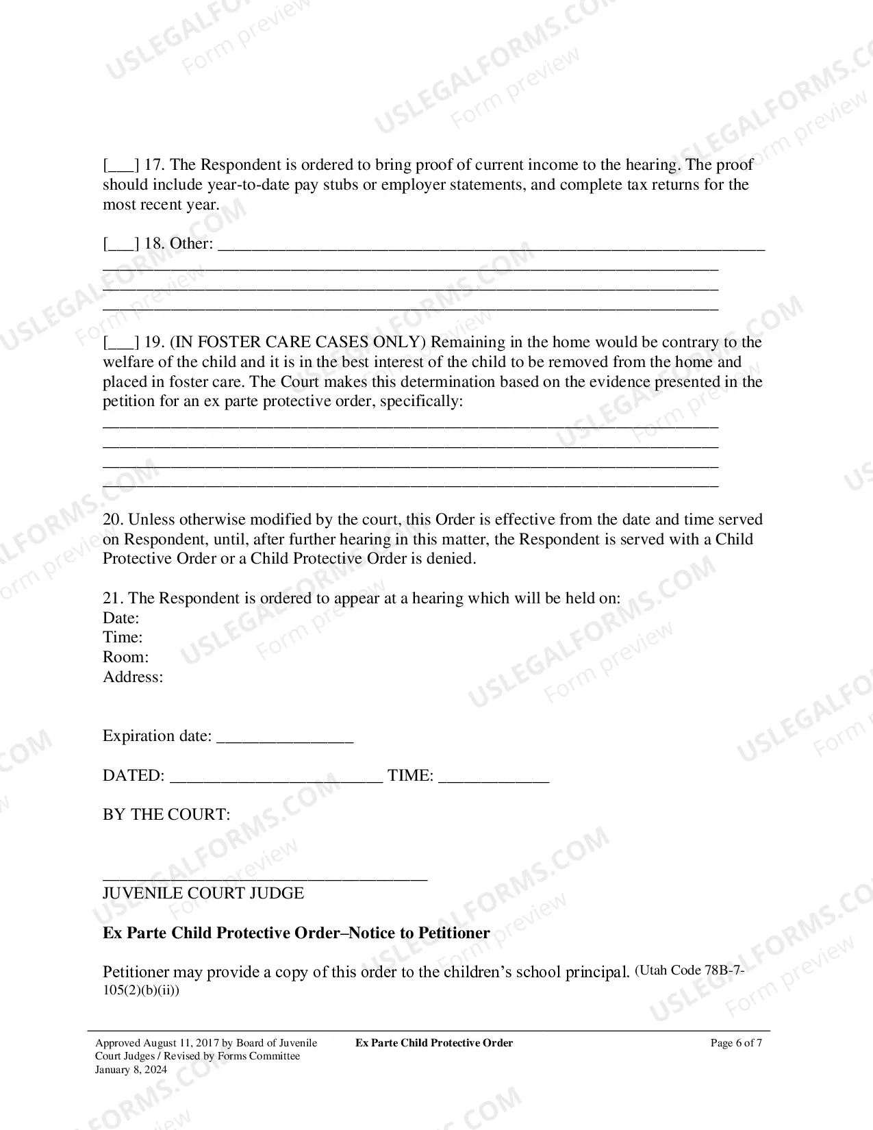 Preview Ex Parte Child Protective Order