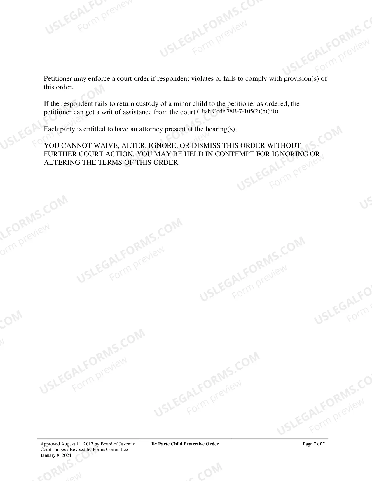 Preview Ex Parte Child Protective Order
