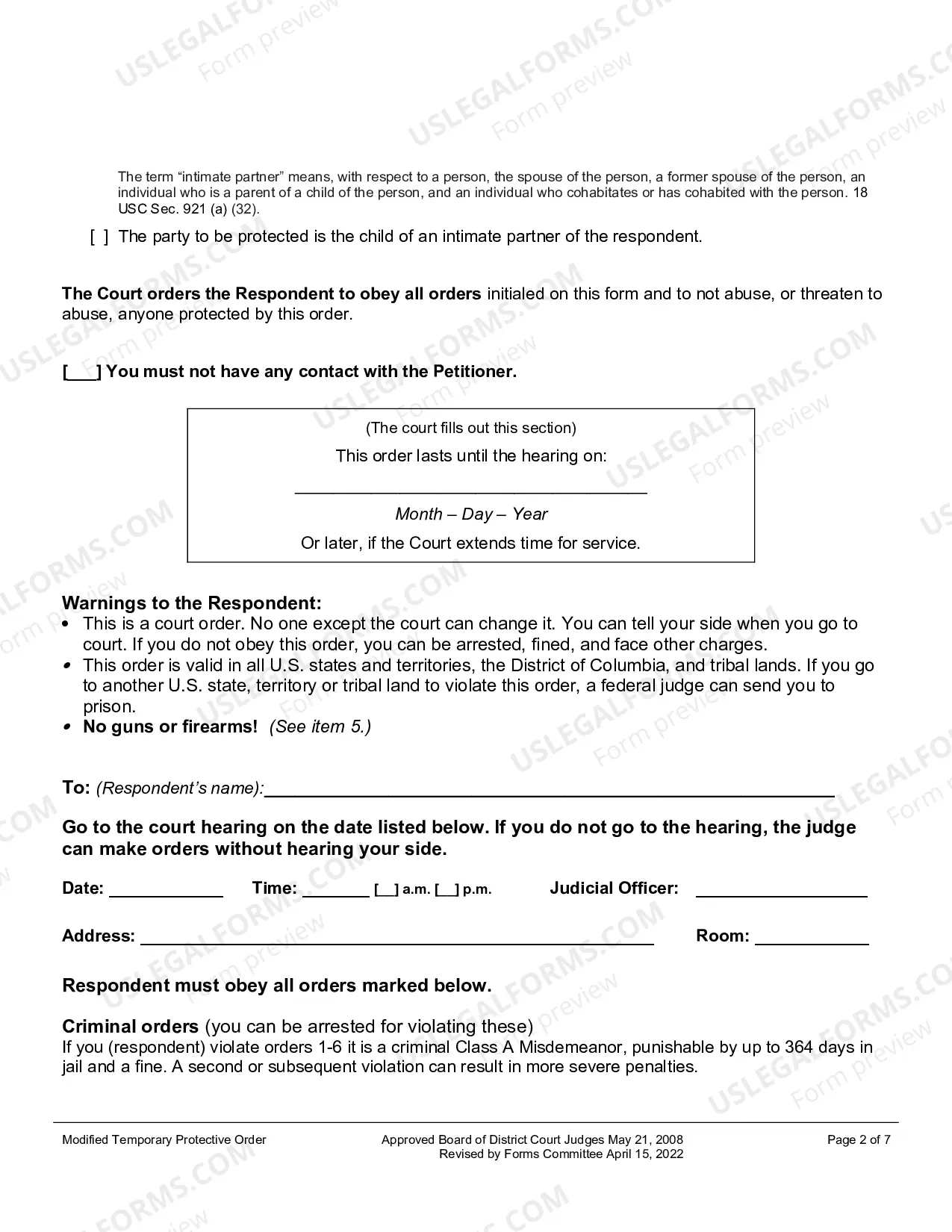 Preview Modified Temporary Protective Order