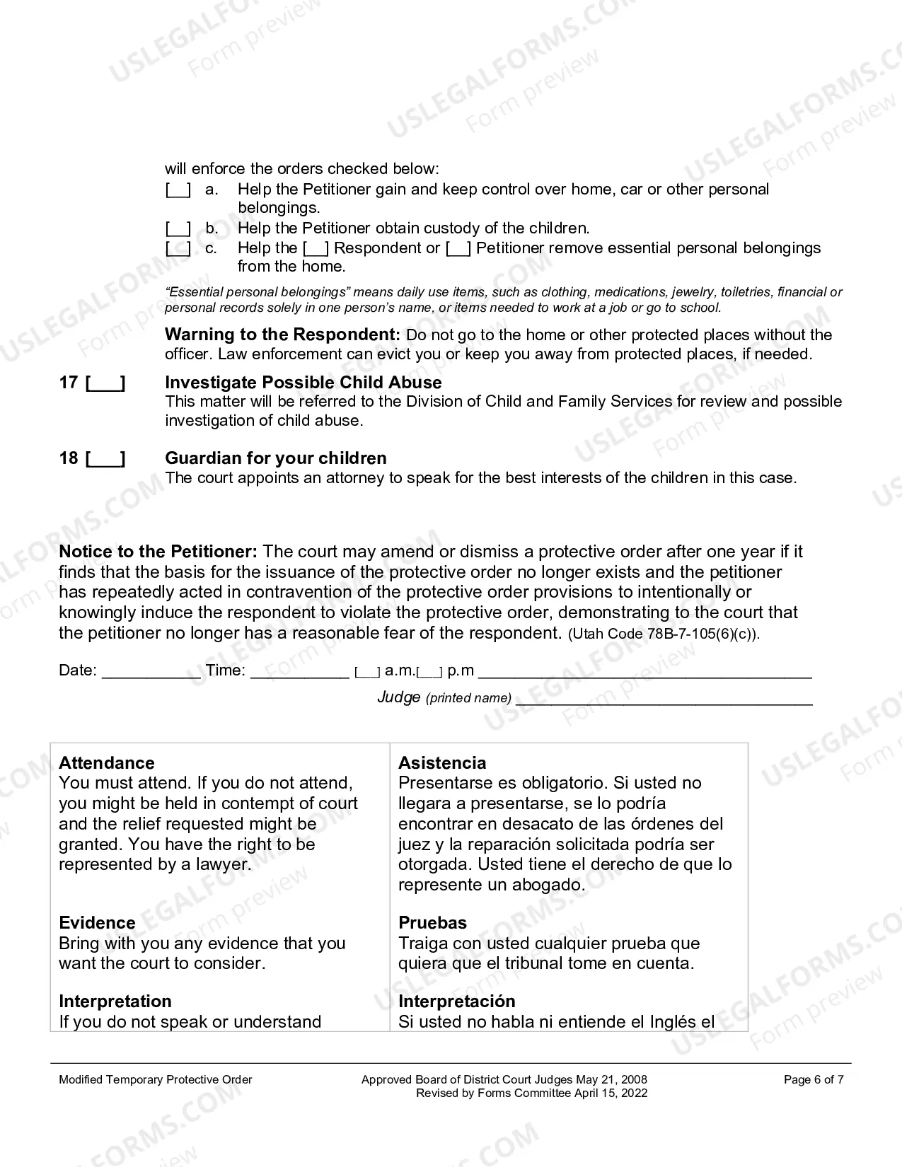 Preview Modified Temporary Protective Order
