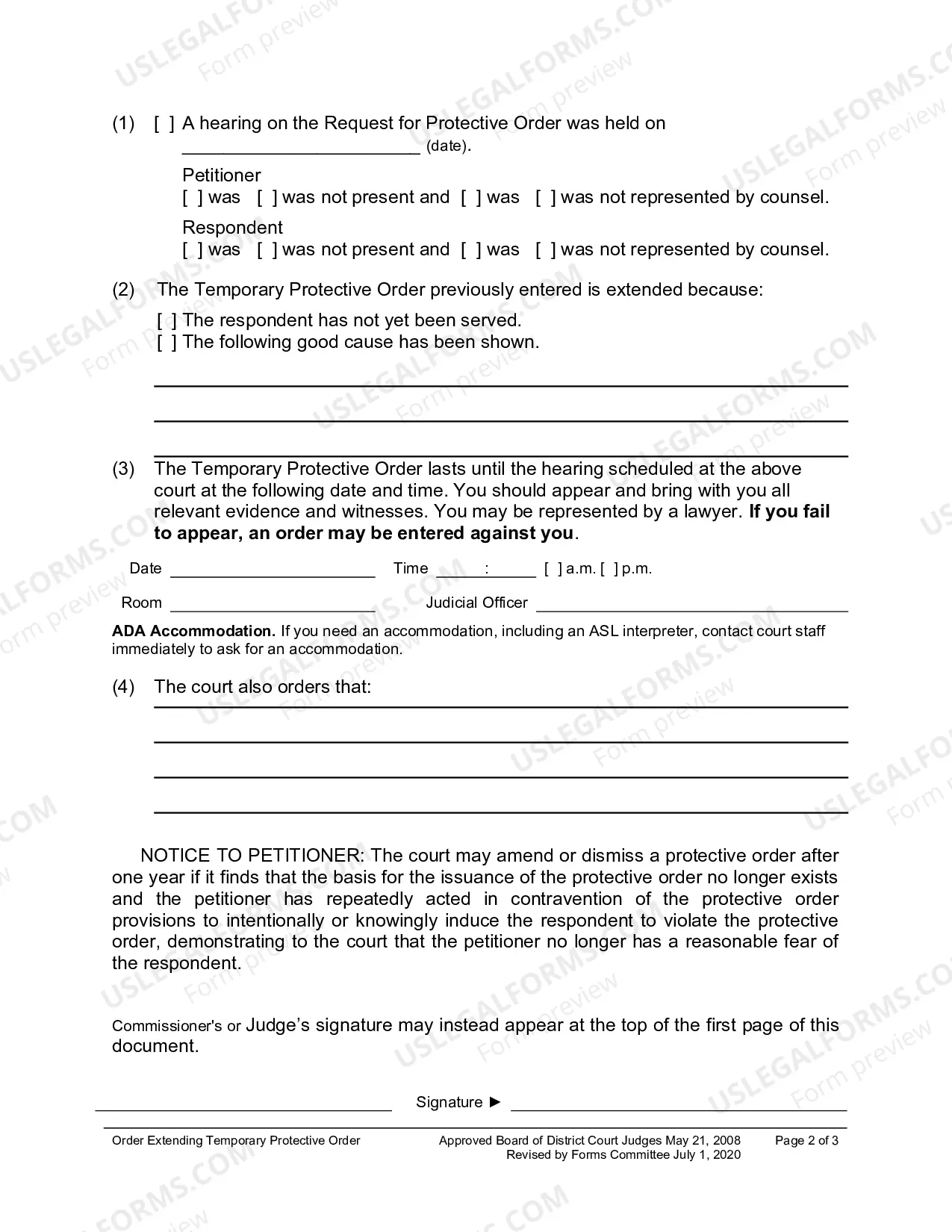 Preview Order Extending Temporary Protective Order