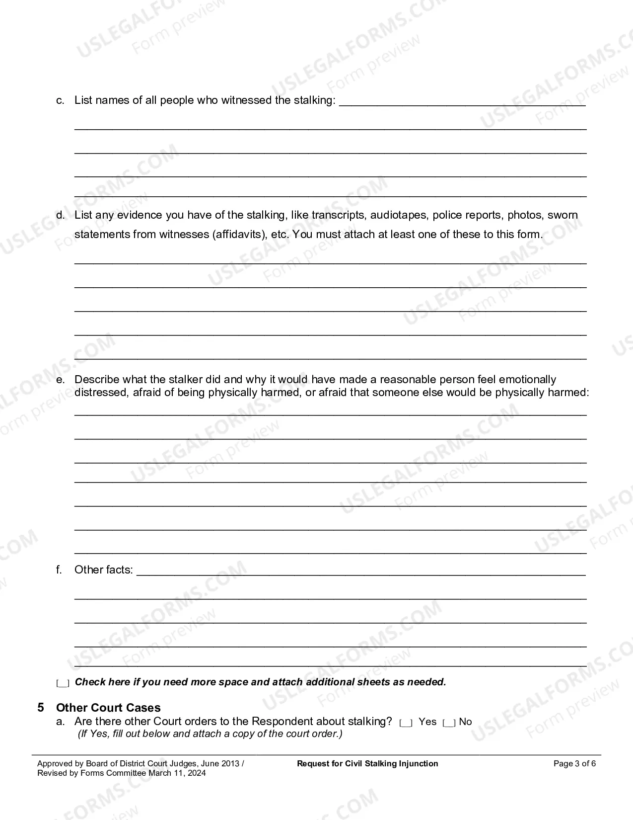 Preview Request For Civil Stalking Injunction