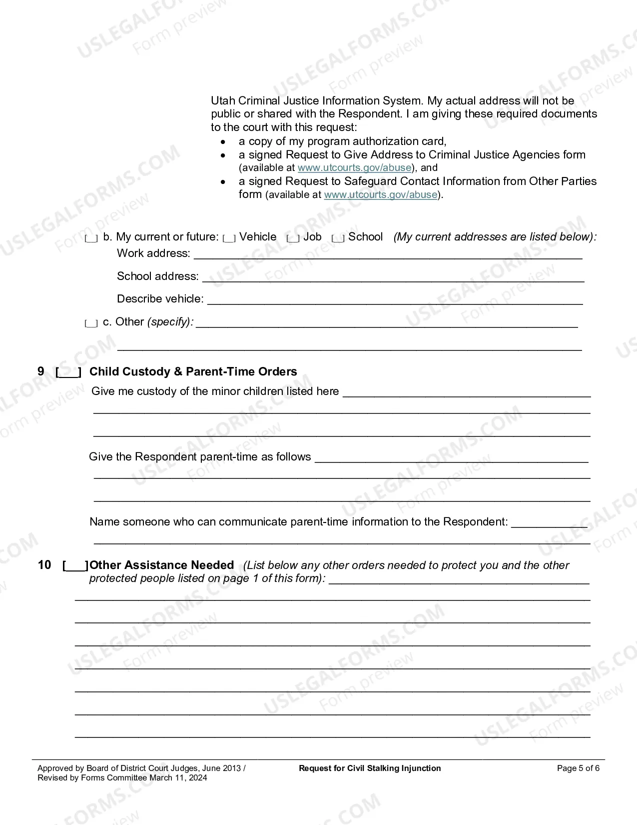 Preview Request For Civil Stalking Injunction