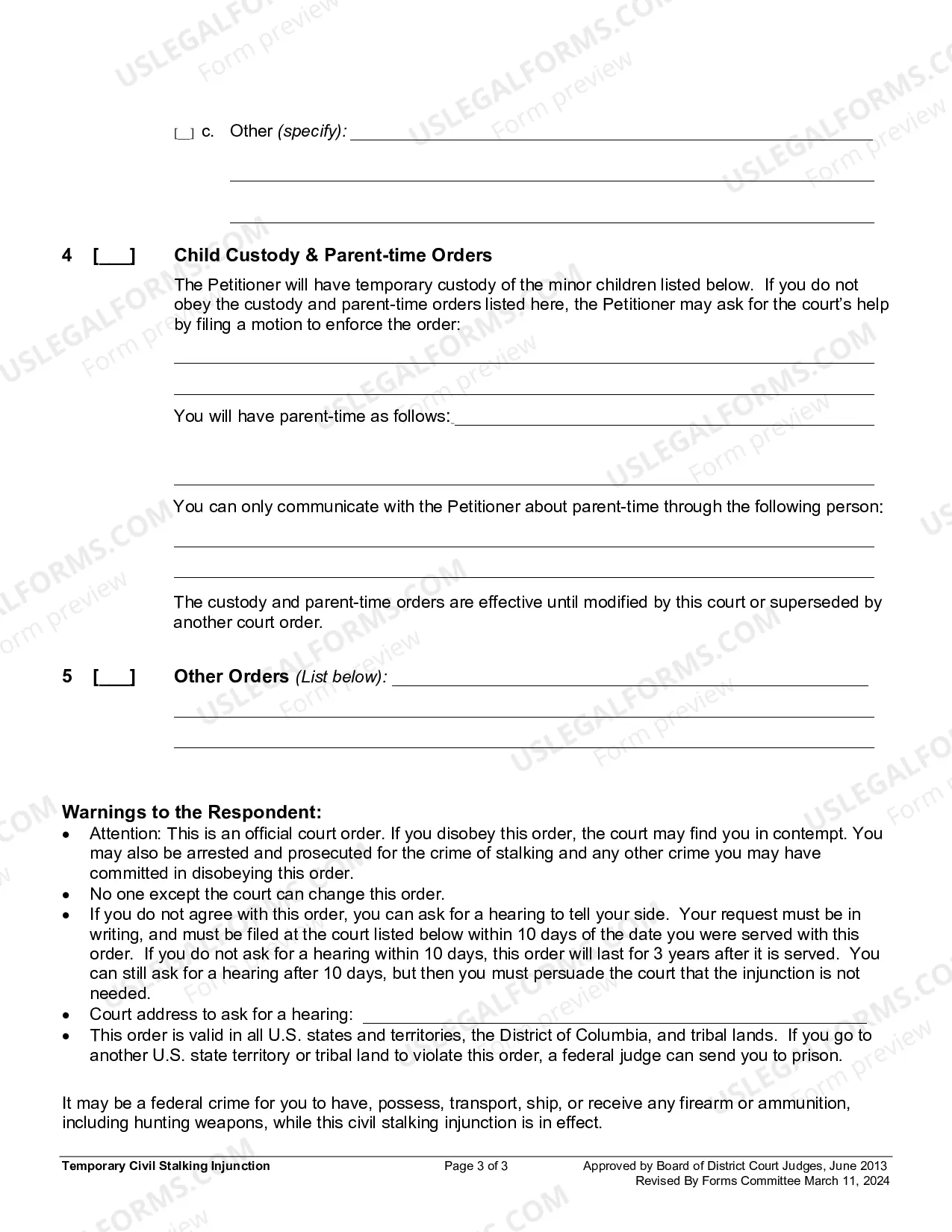 Preview Temporary Civil Stalking Injunction