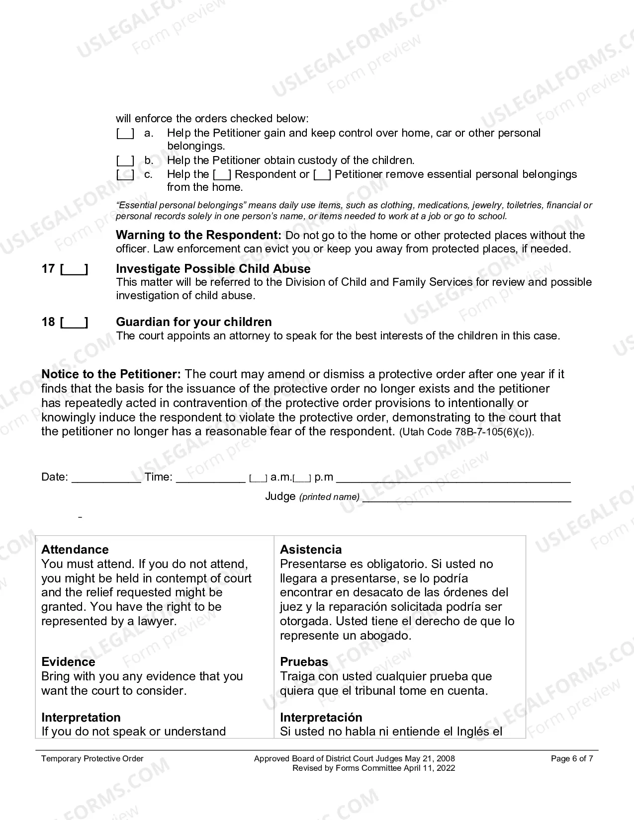 Preview Temporary Protective Order