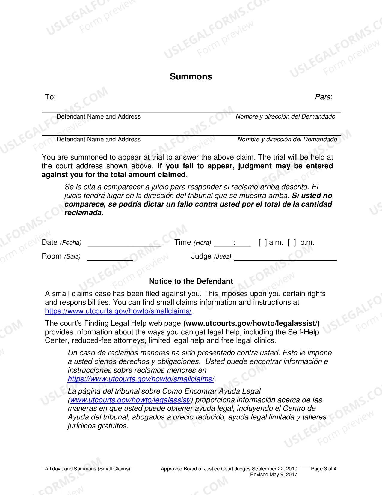 Preview Affidavit And Summons