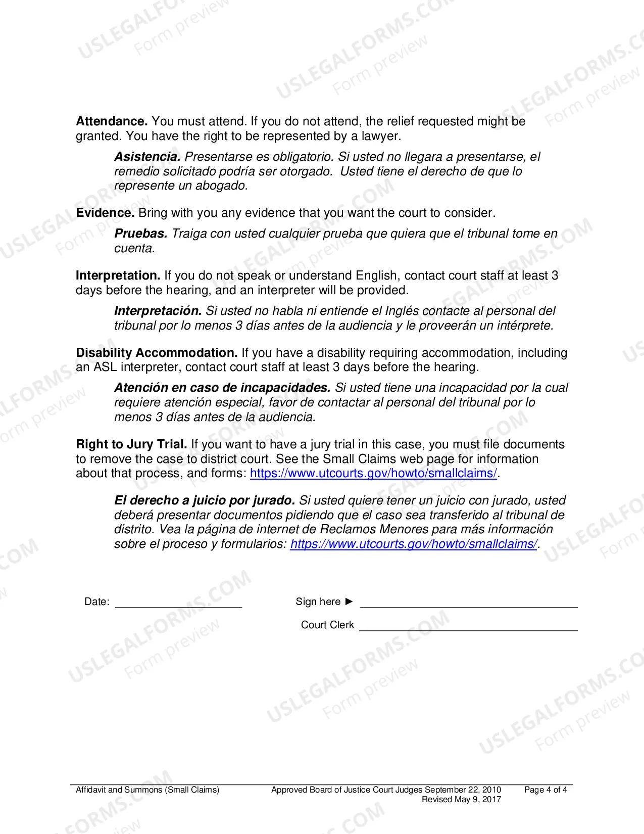 Preview Affidavit And Summons