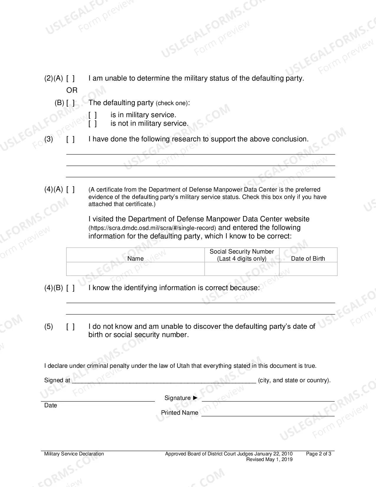 Preview Military Service Declaration