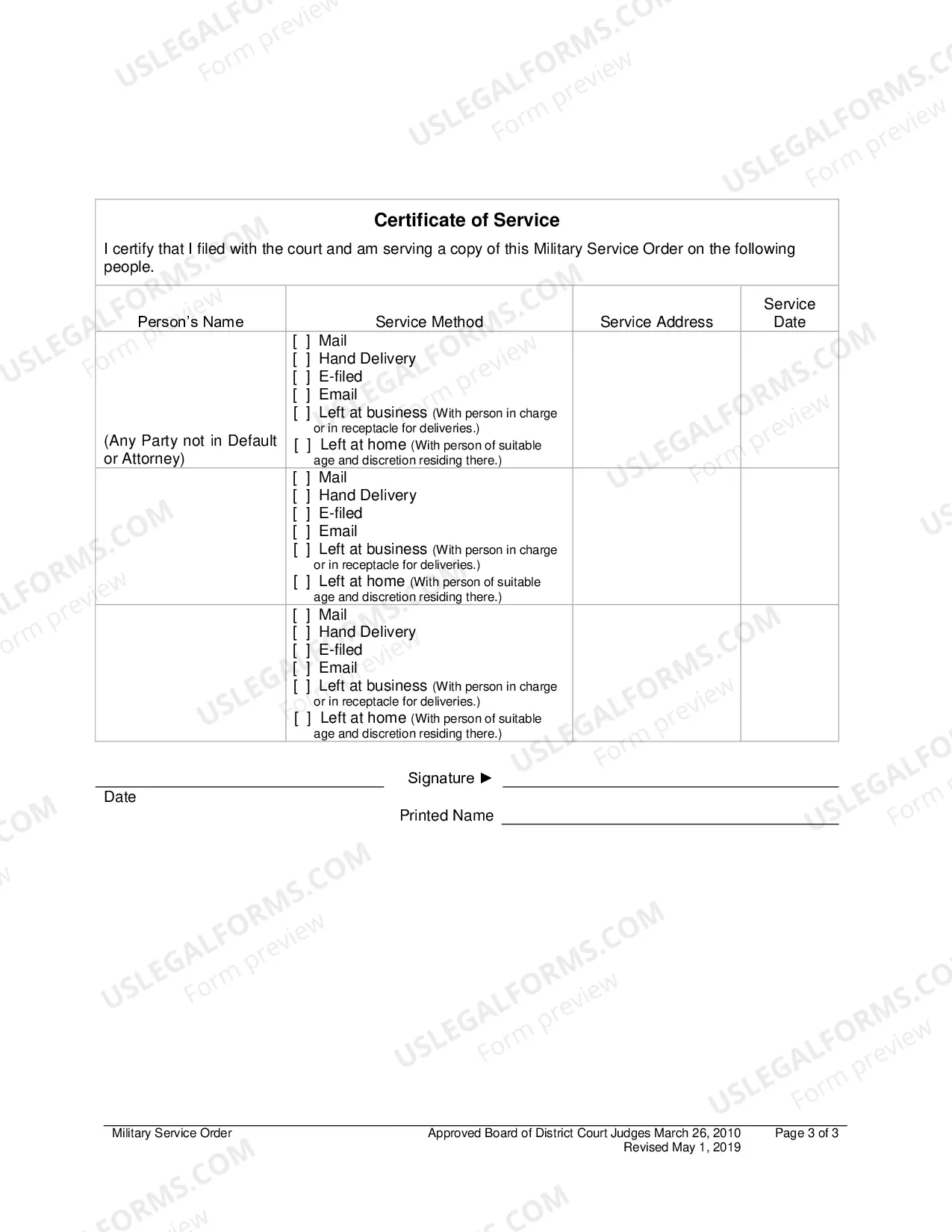 Preview Military Service Order