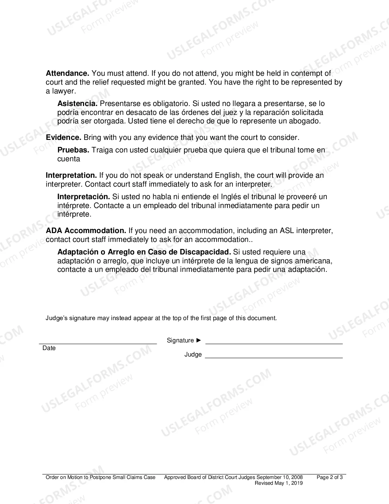 Preview Order on Motion to Postpone