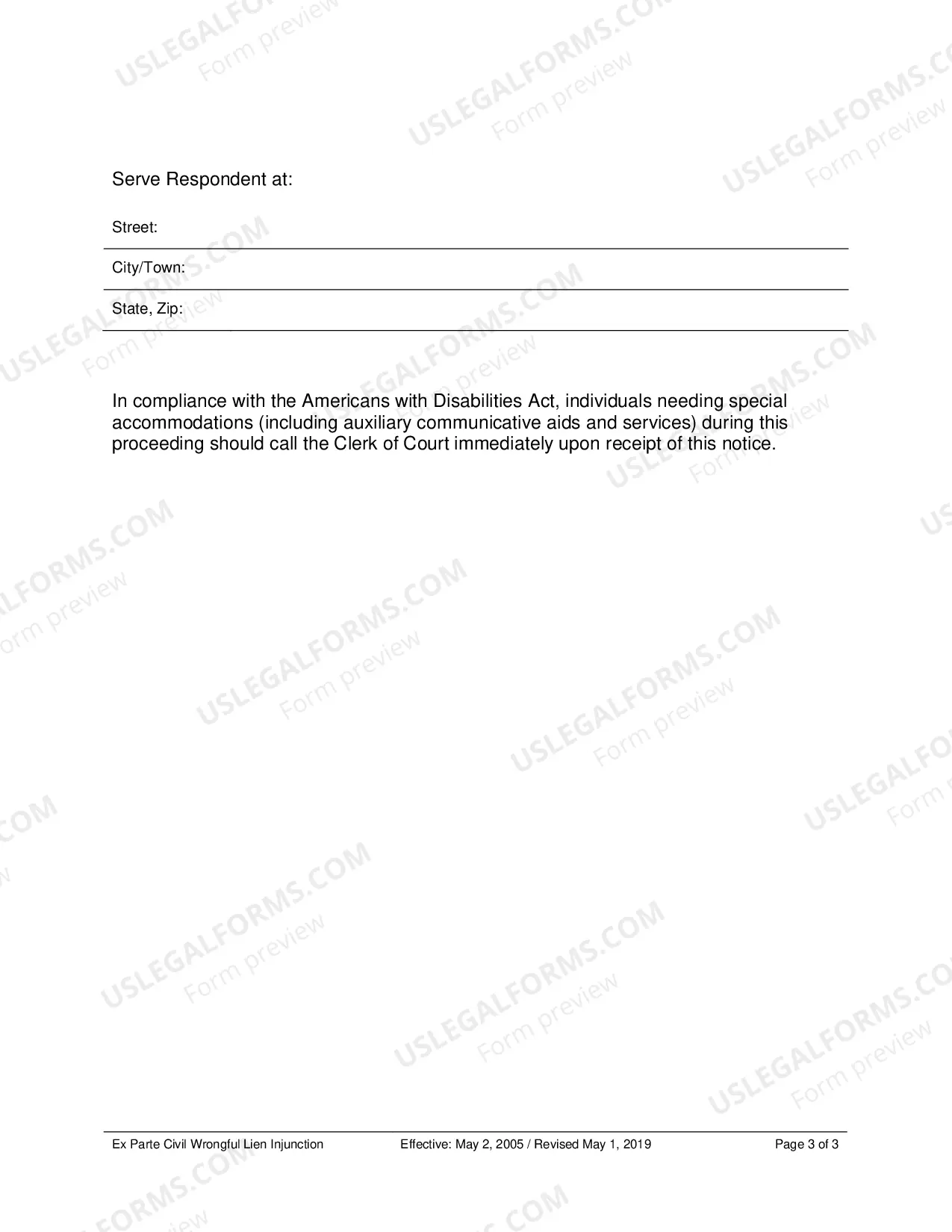 Preview Ex Parte Civil Wrongful Lien Injunction