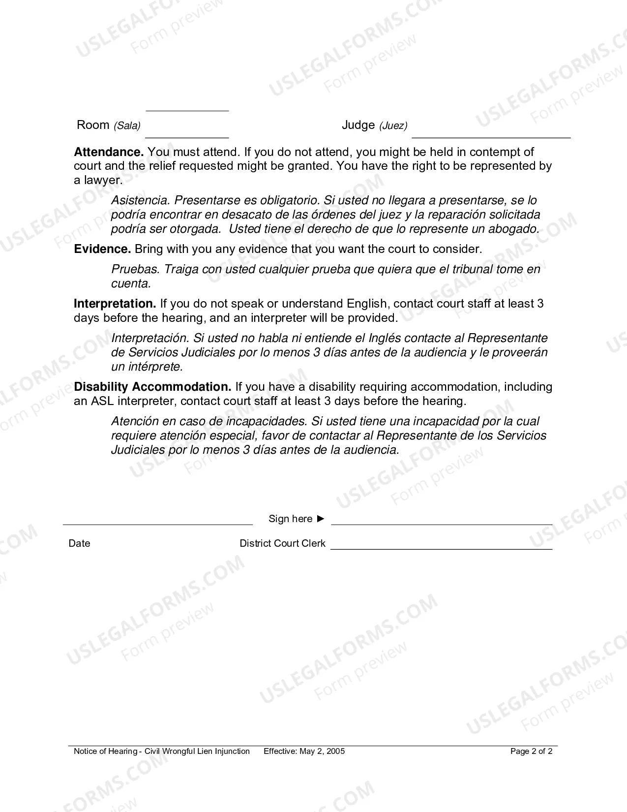 Preview Notice of Hearing (Wrongful Lien)