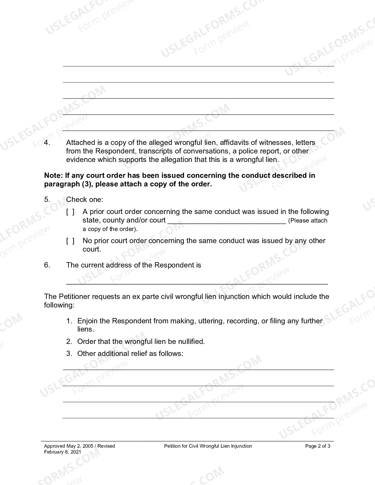 Preview Petition For Civil Wrongful Lien Injunction