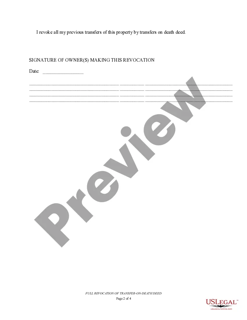 Preview Revocation of Transfer on Death Deed - Beneficiary Deed for One Grantor