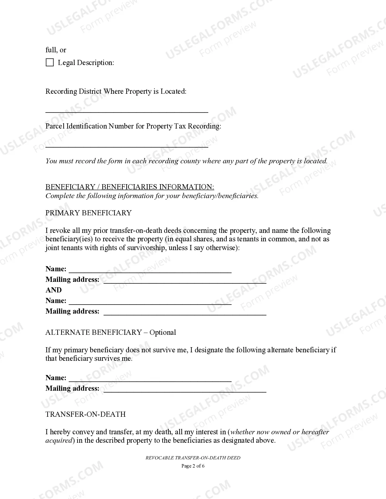 Preview Transfer on Death Deed or TOD - Beneficiary Deed for Two Individuals to Two Individuals