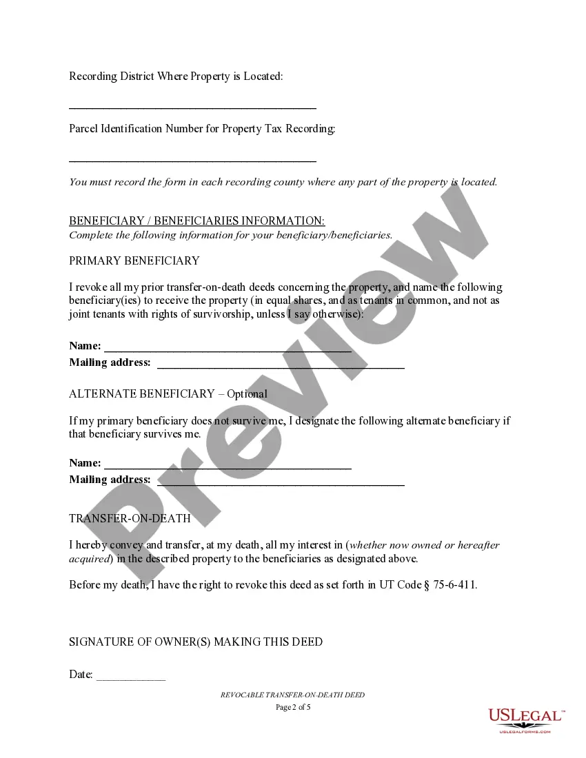 Preview Transfer on Death Deed or TOD - Beneficiary Deed for Two Married Individuals to Individual